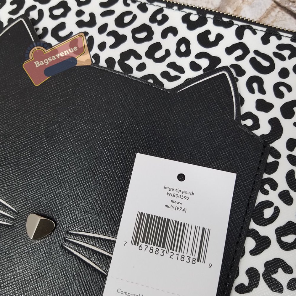 Black MEOW CAT LARGE ZIP POUCH CLUTCH WLR00592 NWT $109 KATE SPADE #Bagsavenue - Picture 7 of 7